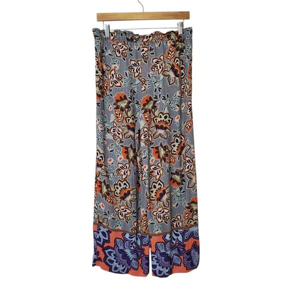 Loft Women's Size Small Multi Wide Leg Ankle Pants Boho Mosaic Fluid Drawstring - Picture 3 of 7